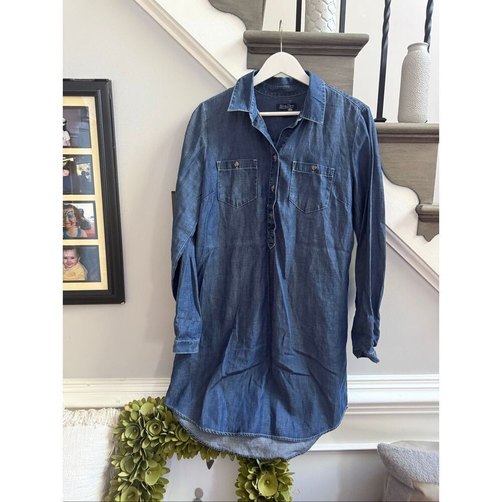 Lucky Brand Denim Lyocel Button Front Short Dress sz M EUC